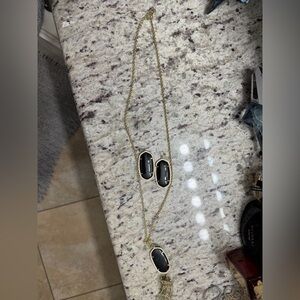 Kendra Scott Black and Gold Necklace and Earring Set